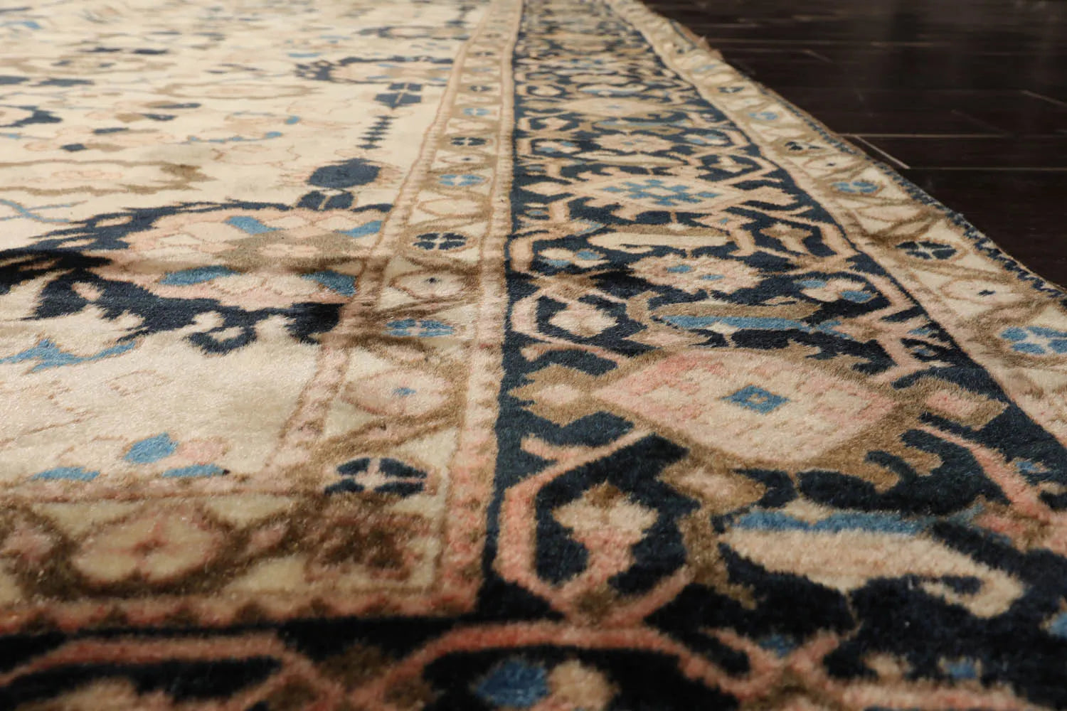 13'3"x16'9" Palace Ivory, Midnight Blue Hand Knotted 100% Wool Mahal Traditional Oriental Area Rug-4