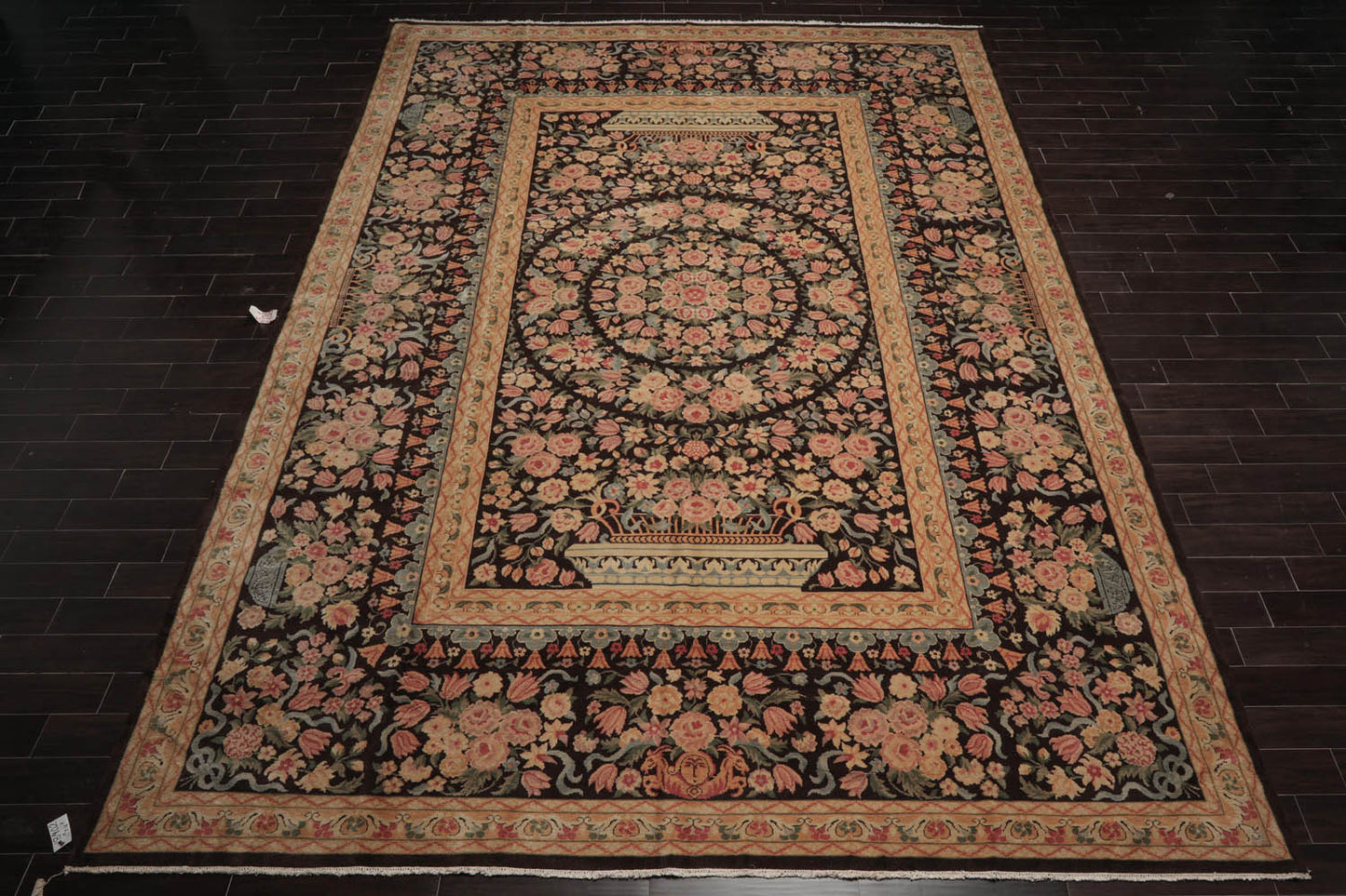 Multi Size Chocolate, Tan Hand Knotted Aubusson Savonnerie 100% Wool Traditional Oriental Area Rug-2
