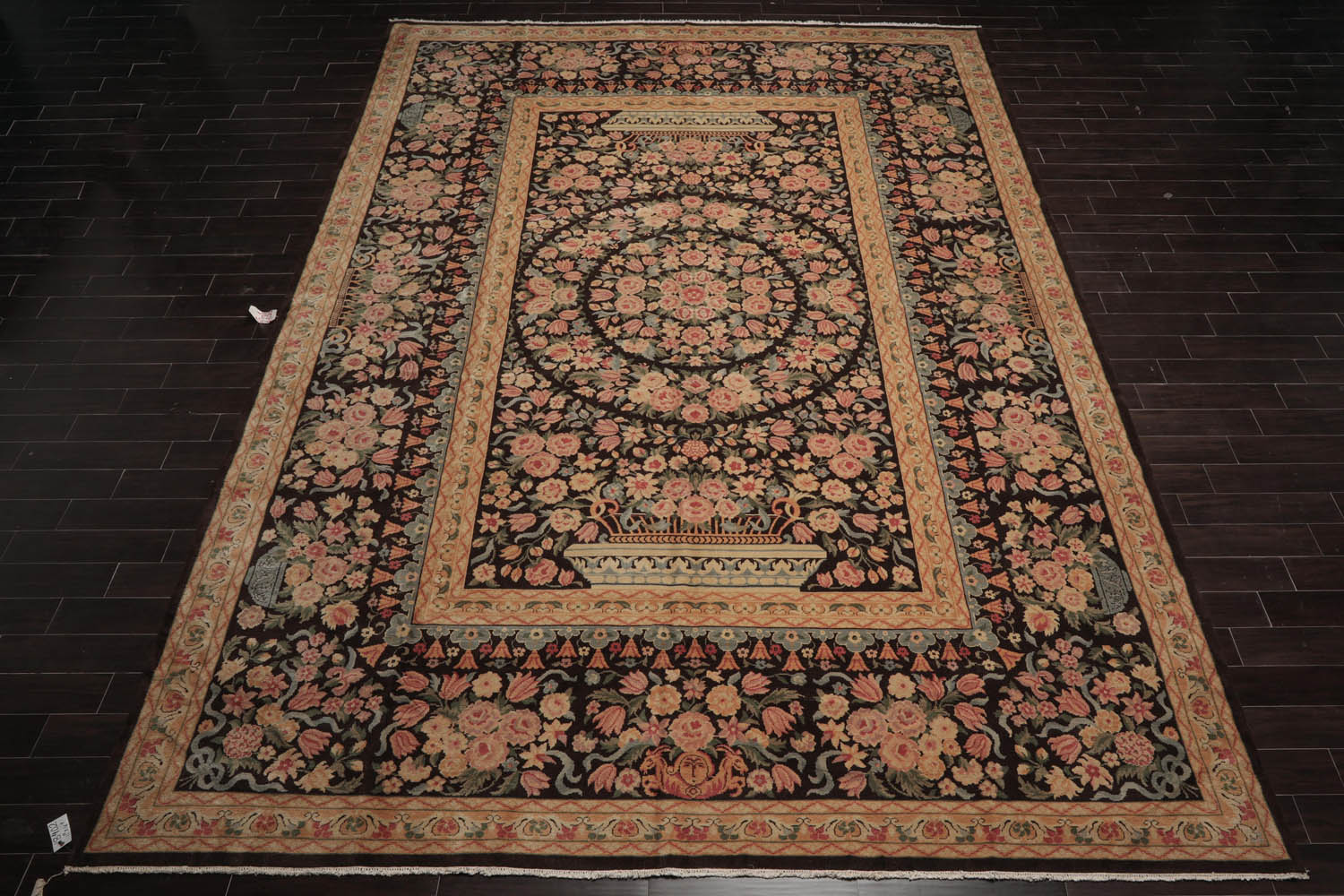 Multi Size Chocolate, Tan Hand Knotted Aubusson Savonnerie 100% Wool Traditional Oriental Area Rug-2
