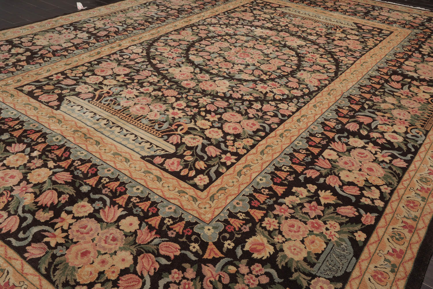 Multi Size Chocolate, Tan Hand Knotted Aubusson Savonnerie 100% Wool Traditional Oriental Area Rug-3