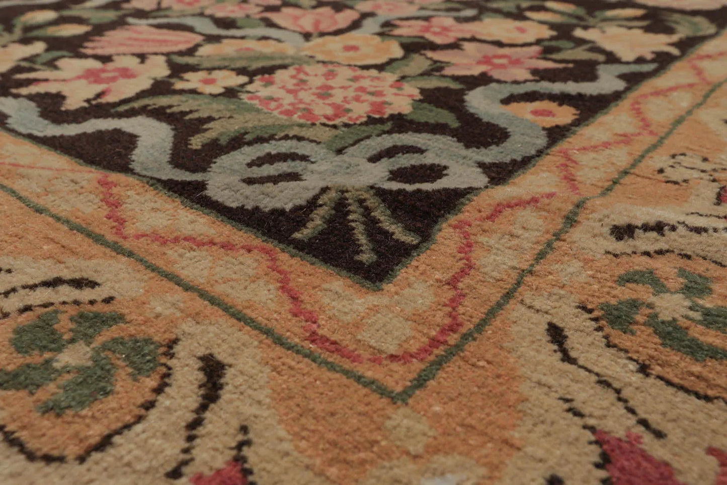 Multi Size Chocolate, Tan Hand Knotted Aubusson Savonnerie 100% Wool Traditional Oriental Area Rug-4