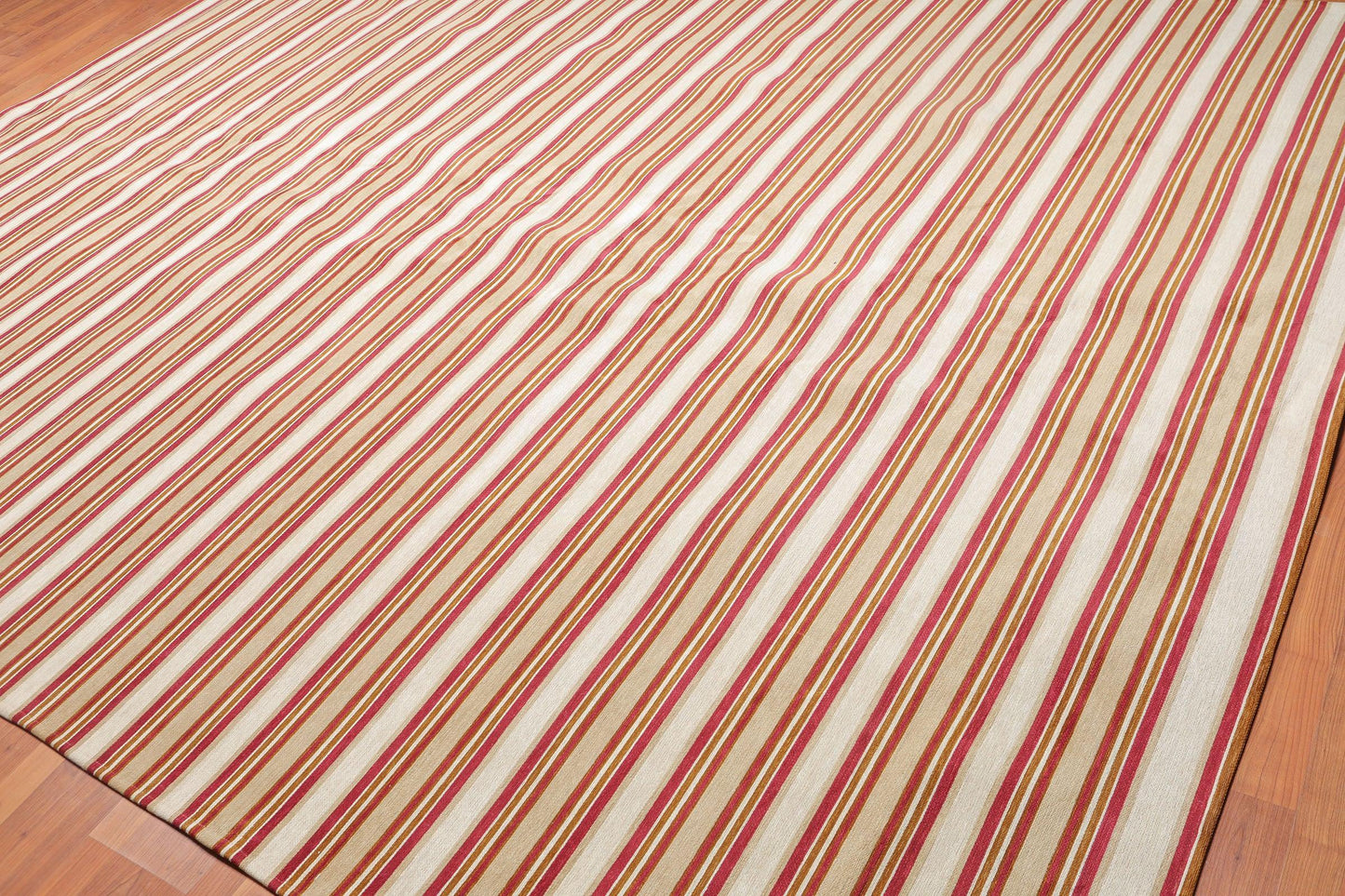 9'2" x 11'8" Contemporary Stripes Designer Cotton Flatweave Area Rug Beige-0
