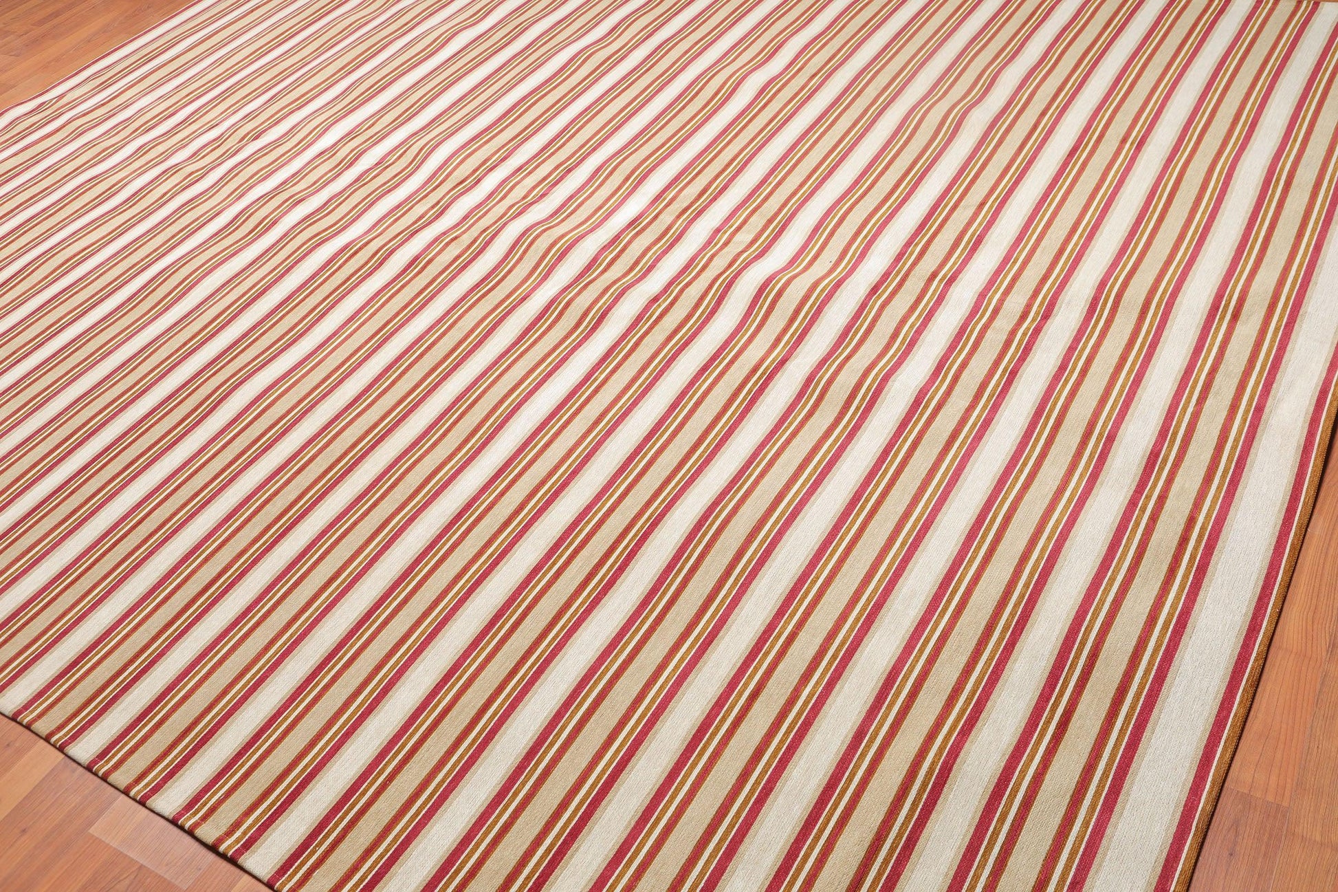 9'2" x 11'8" Contemporary Stripes Designer Cotton Flatweave Area Rug Beige-0