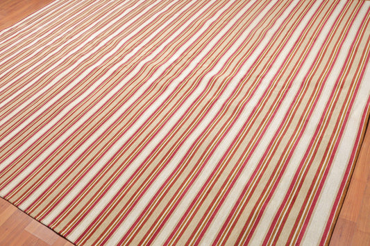 9'2" x 11'8" Contemporary Stripes Designer Cotton Flatweave Area Rug Beige-0