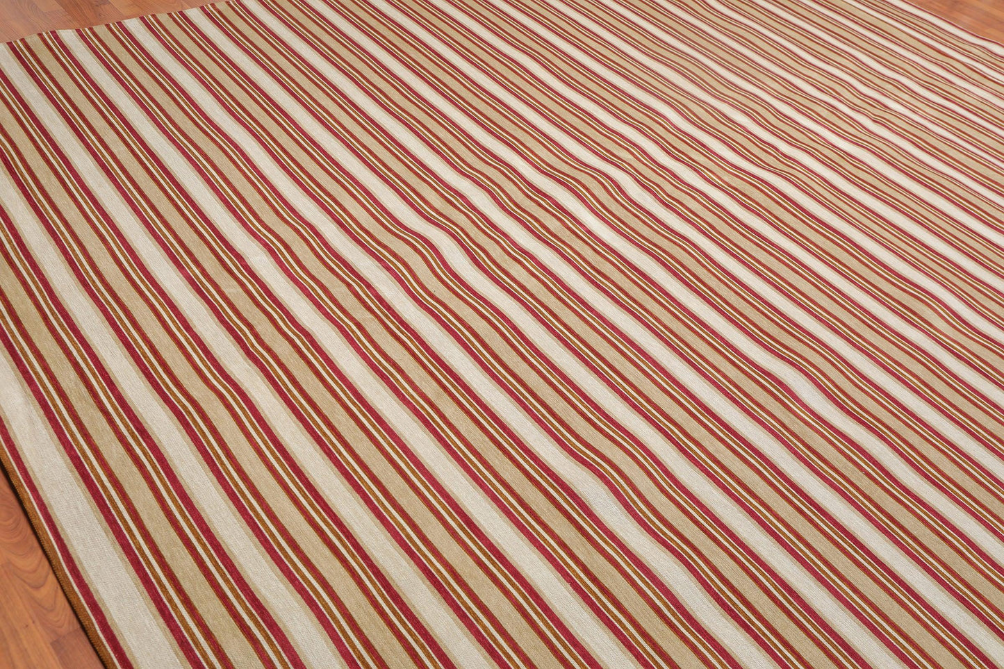 9'2" x 11'8" Contemporary Stripes Designer Cotton Flatweave Area Rug Beige-1