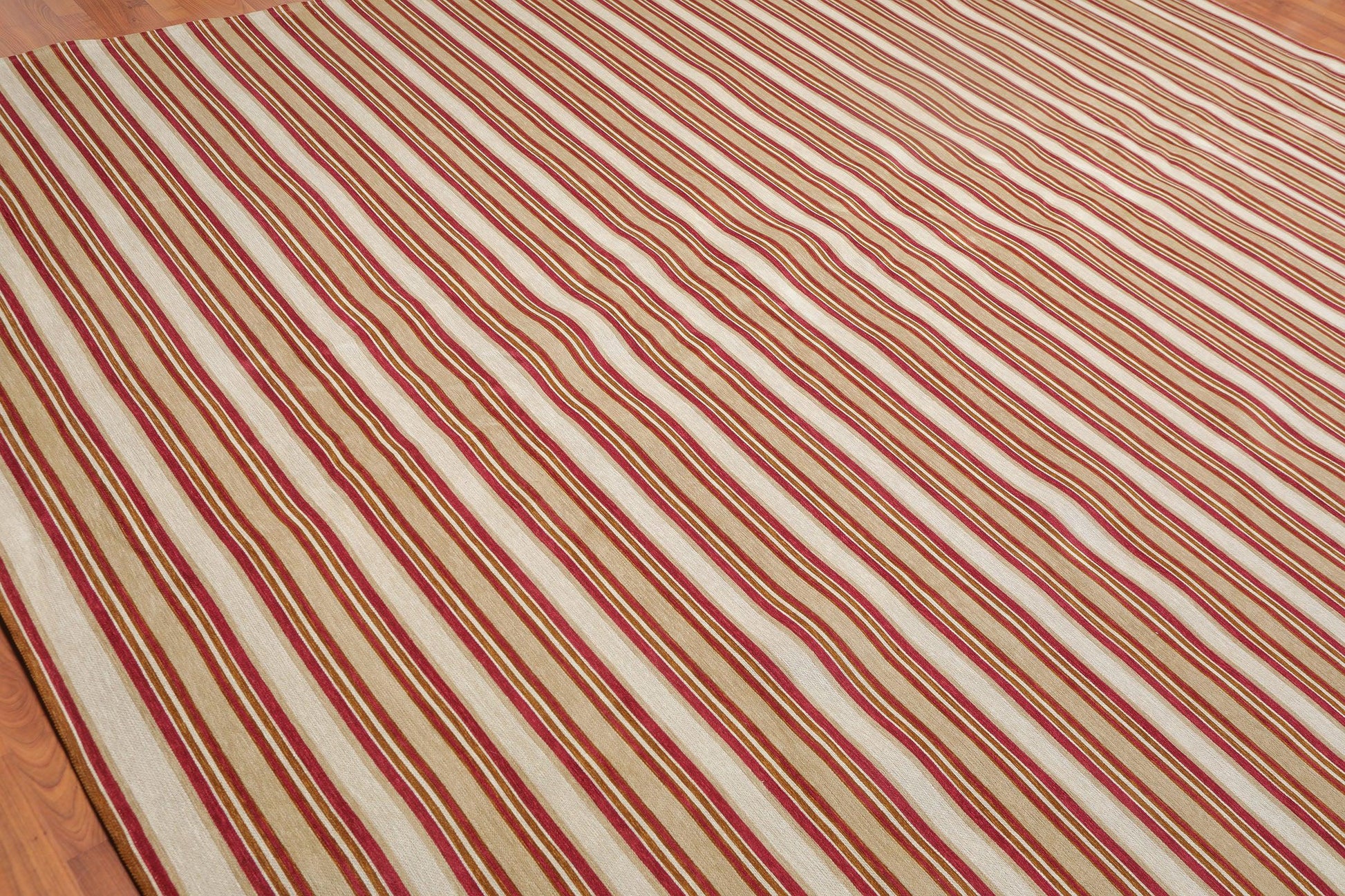9'2" x 11'8" Contemporary Stripes Designer Cotton Flatweave Area Rug Beige-1