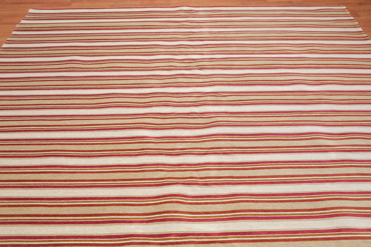 9'2" x 11'8" Contemporary Stripes Designer Cotton Flatweave Area Rug Beige-2