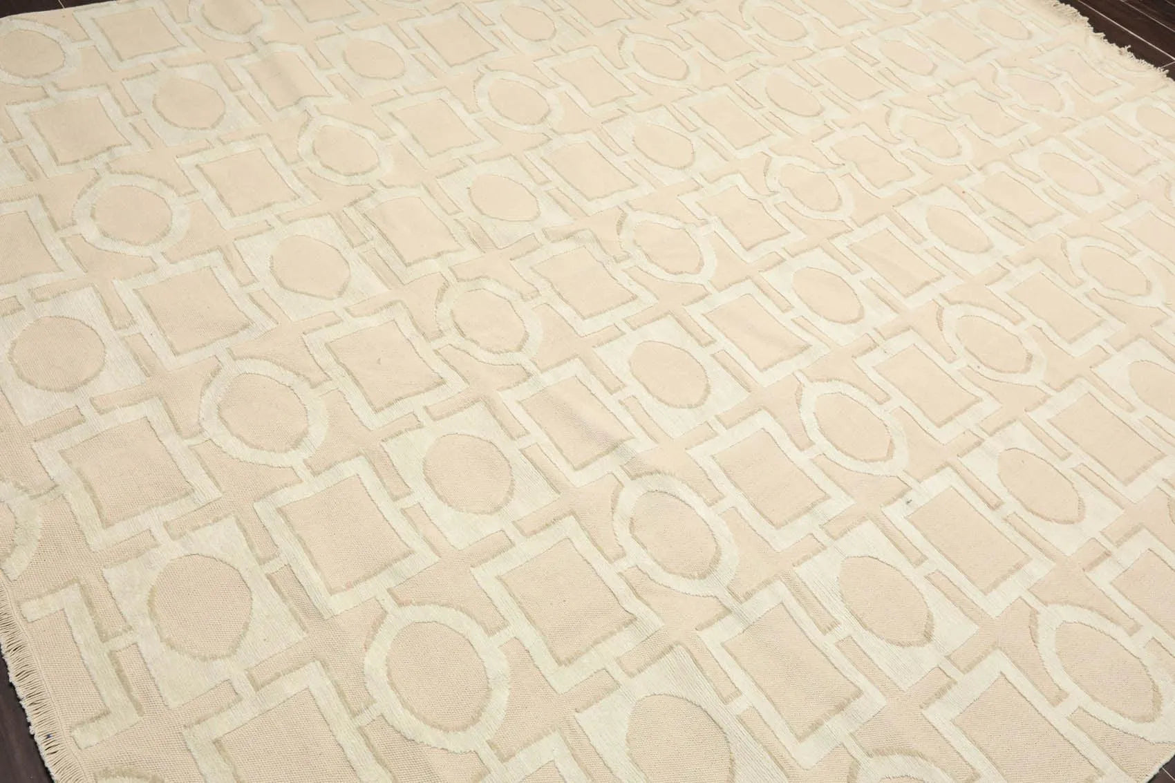 7'11'' x 9'11'' Hand Knotted Tibetan Cotton & Silk Designer Geometric Area Rug Beige-2