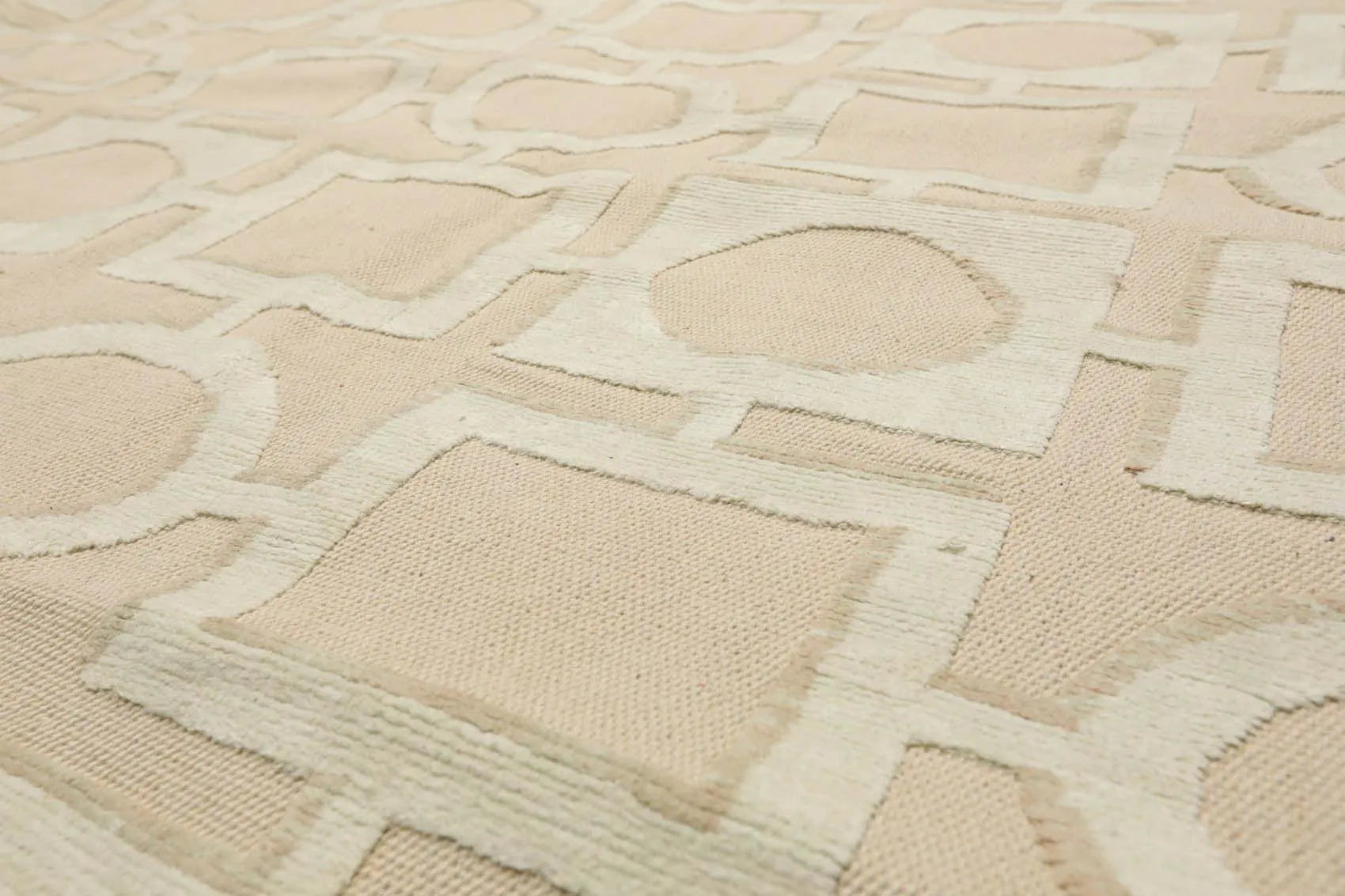 7'11'' x 9'11'' Hand Knotted Tibetan Cotton & Silk Designer Geometric Area Rug Beige-3