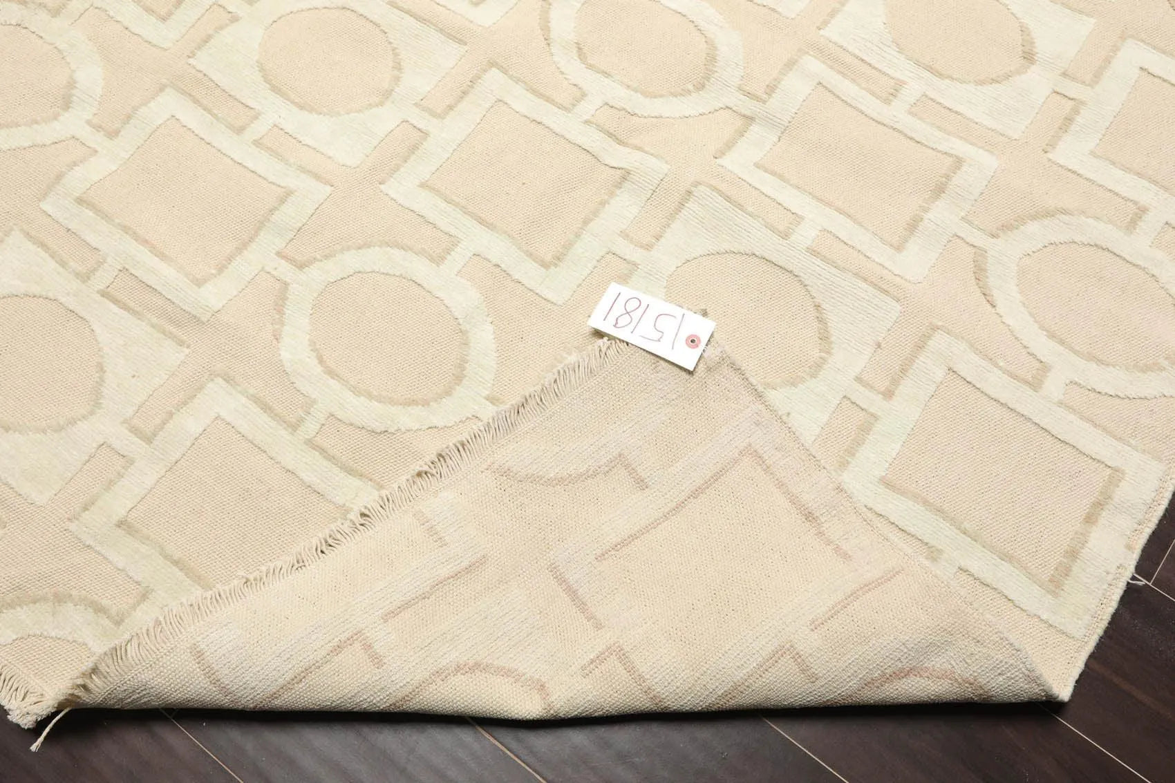 7'11'' x 9'11'' Hand Knotted Tibetan Cotton & Silk Designer Geometric Area Rug Beige-4