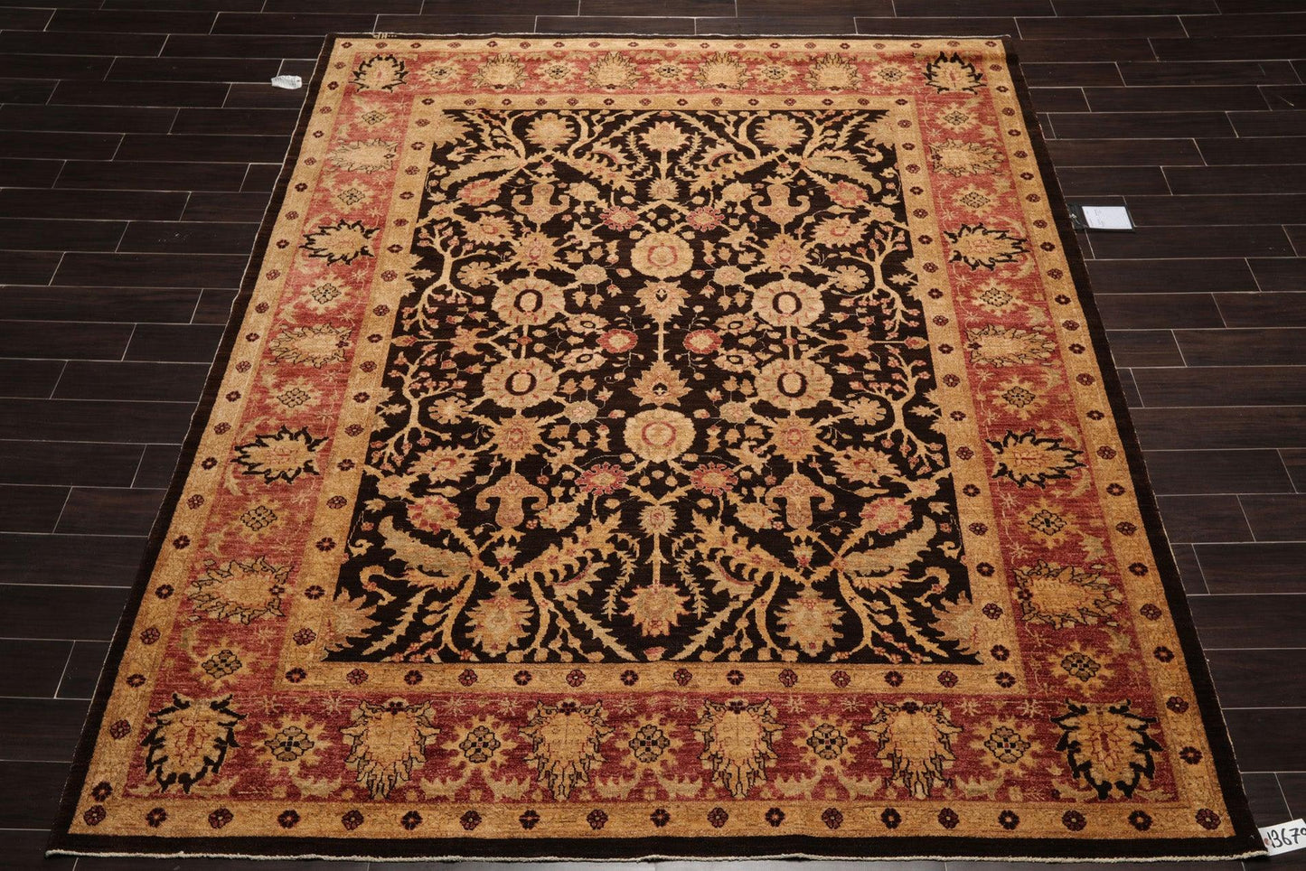 8’4" x 9’10" Hand Knotted Wool Peshawar Super Fine Oriental Area Rug Dark Chocolate-1