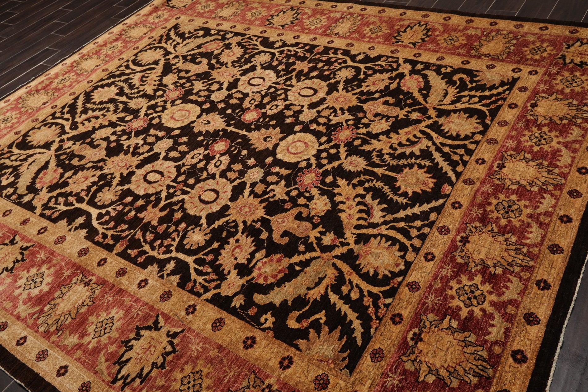8’4" x 9’10" Hand Knotted Wool Peshawar Super Fine Oriental Area Rug Dark Chocolate-2