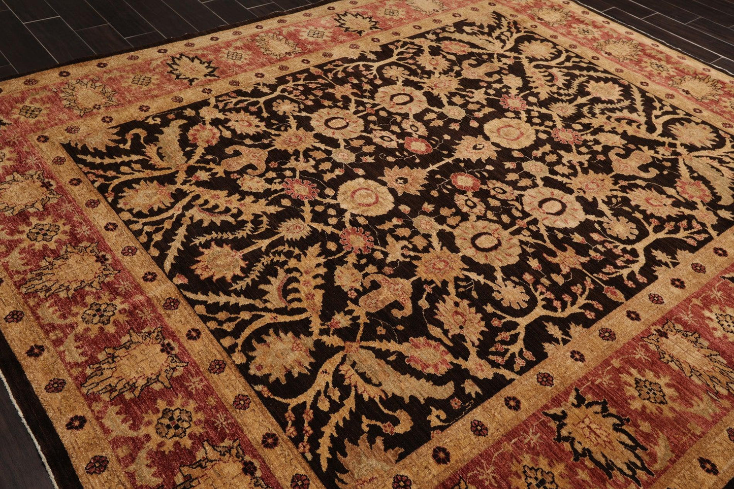 8’4" x 9’10" Hand Knotted Wool Peshawar Super Fine Oriental Area Rug Dark Chocolate-3