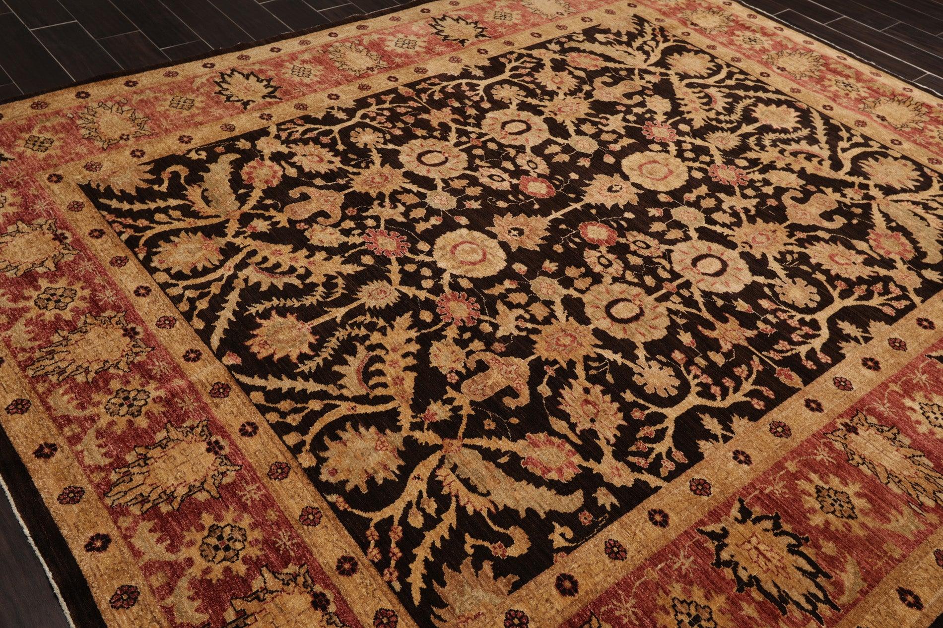 8’4" x 9’10" Hand Knotted Wool Peshawar Super Fine Oriental Area Rug Dark Chocolate-3
