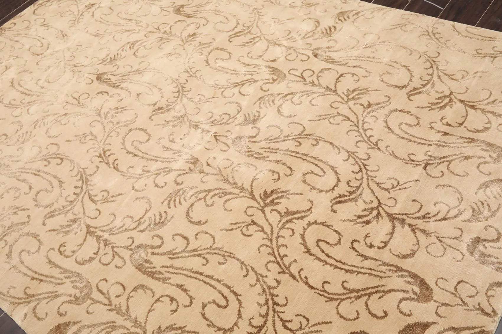 6' x 8'8'' Hand Knotted Tibetan Wool and Silk Botanical Area Rug Beige-1
