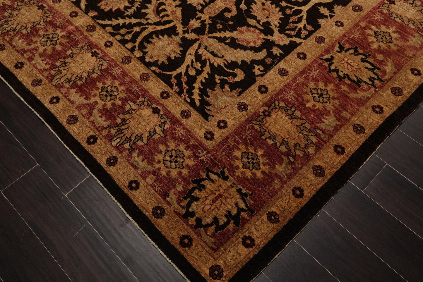 8’4" x 9’10" Hand Knotted Wool Peshawar Super Fine Oriental Area Rug Dark Chocolate-4