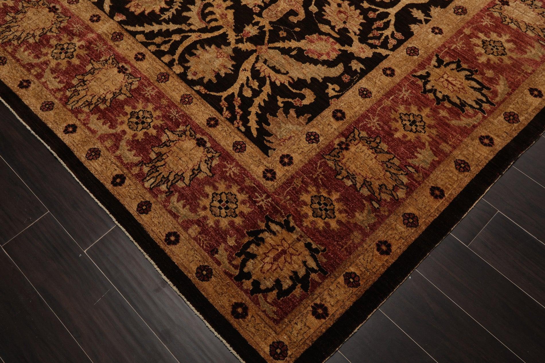 8’4" x 9’10" Hand Knotted Wool Peshawar Super Fine Oriental Area Rug Dark Chocolate-4