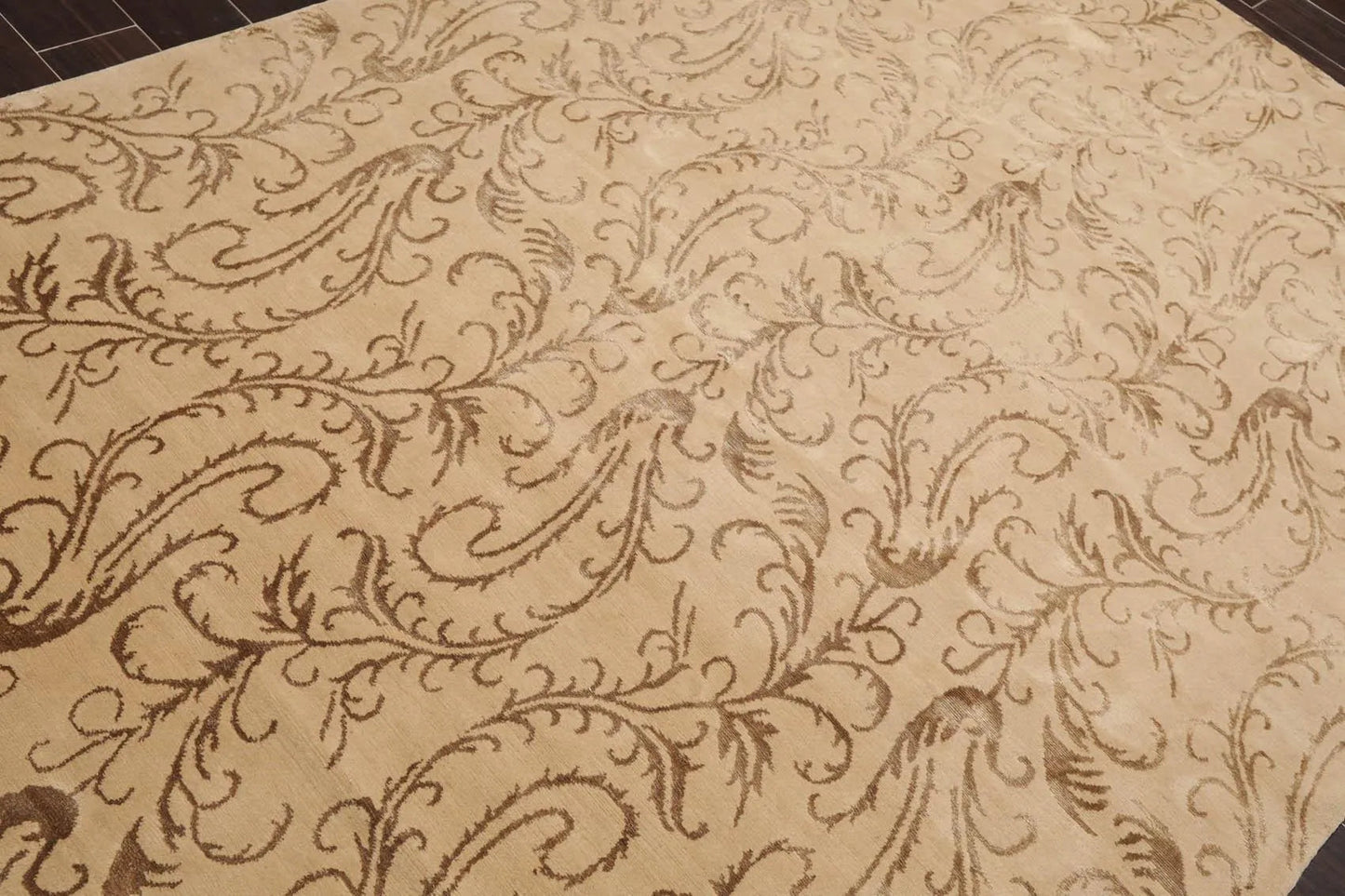 6' x 8'8'' Hand Knotted Tibetan Wool and Silk Botanical Area Rug Beige-2