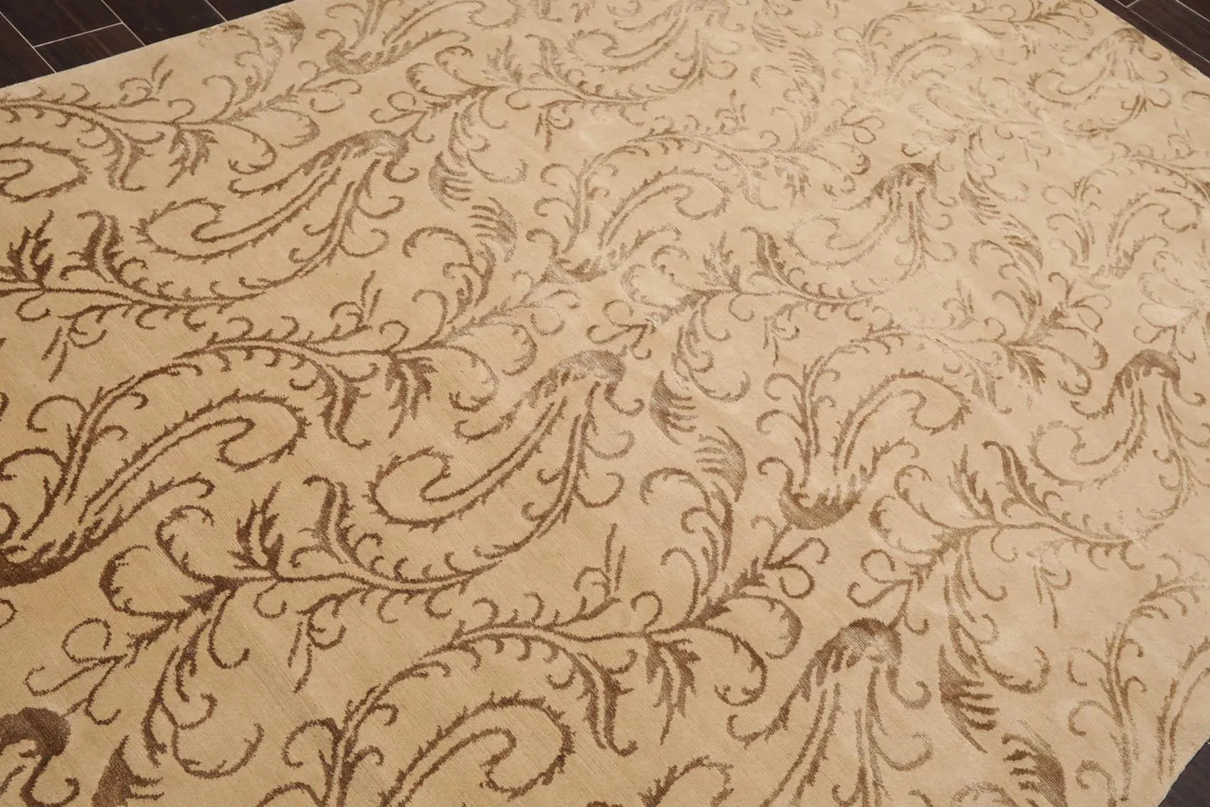 6' x 8'8'' Hand Knotted Tibetan Wool and Silk Botanical Area Rug Beige-2