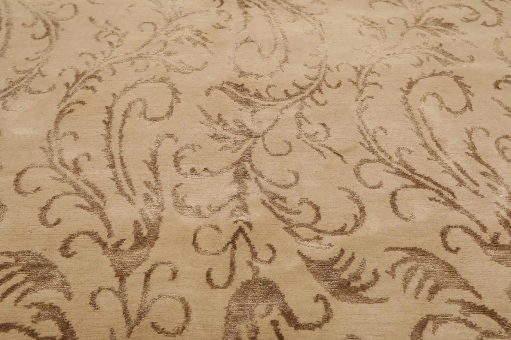 6' x 8'8'' Hand Knotted Tibetan Wool and Silk Botanical Area Rug Beige-3
