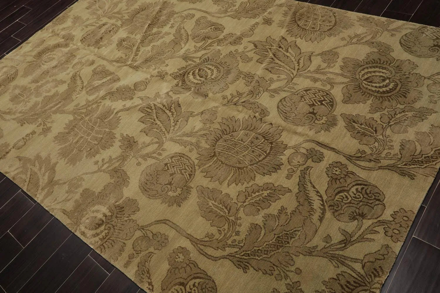 6x9 Olive Green Lapchi Hand Knotted Botanical Wool & Silk Tibetan Transitional Area Rug-2