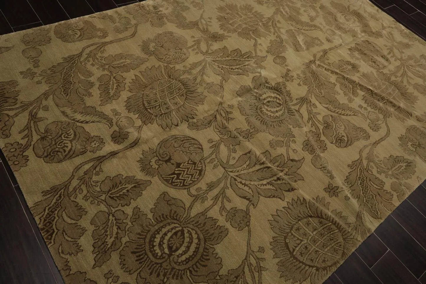 6x9 Olive Green Lapchi Hand Knotted Botanical Wool & Silk Tibetan Transitional Area Rug-3