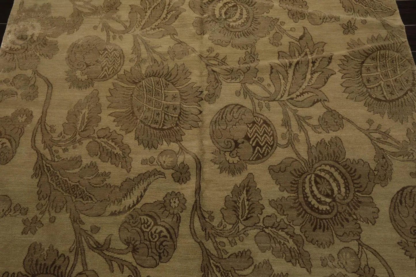6x9 Olive Green Lapchi Hand Knotted Botanical Wool & Silk Tibetan Transitional Area Rug-4