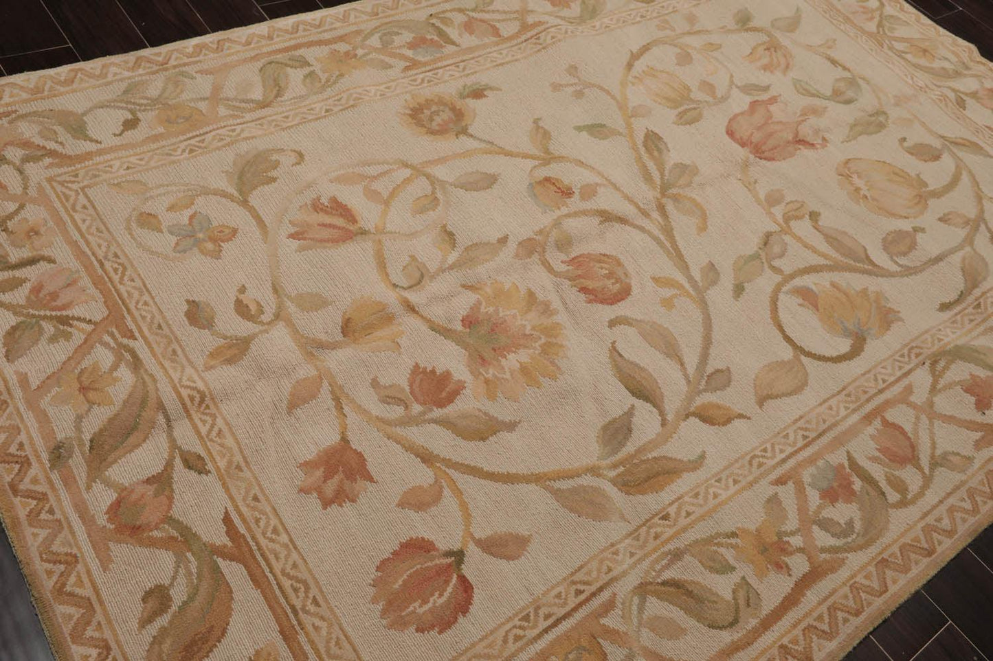 6’x9’4"Hand Knotted 100% Wool French Aubusson Savonnerie Area Rug Beige-3