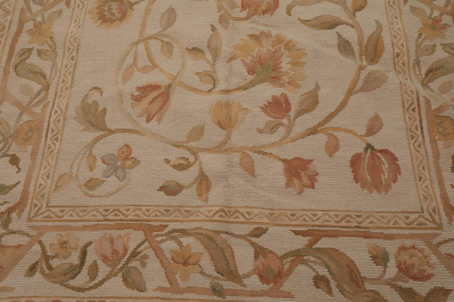 6’x9’4"Hand Knotted 100% Wool French Aubusson Savonnerie Area Rug Beige-4