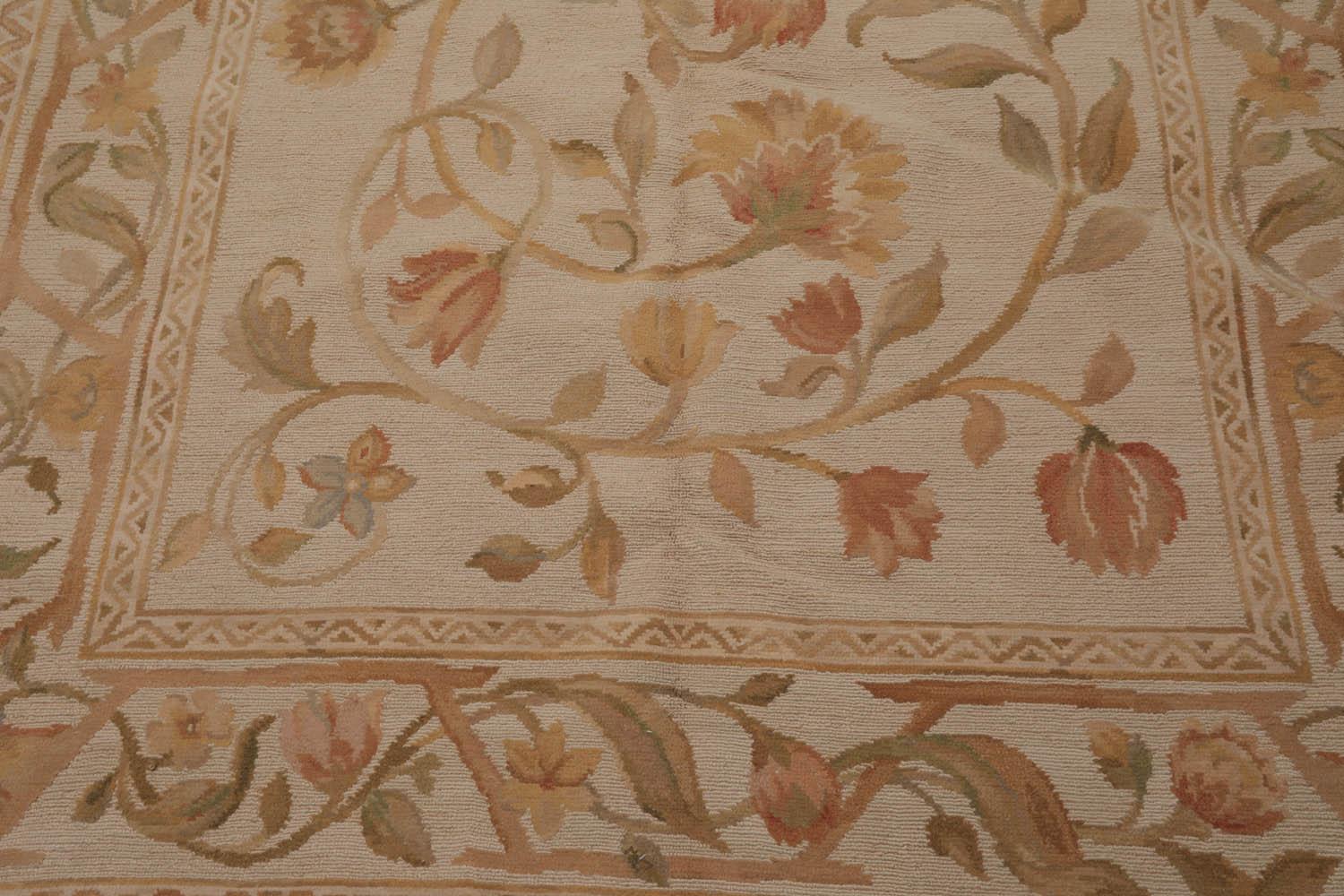 6’x9’4"Hand Knotted 100% Wool French Aubusson Savonnerie Area Rug Beige-4