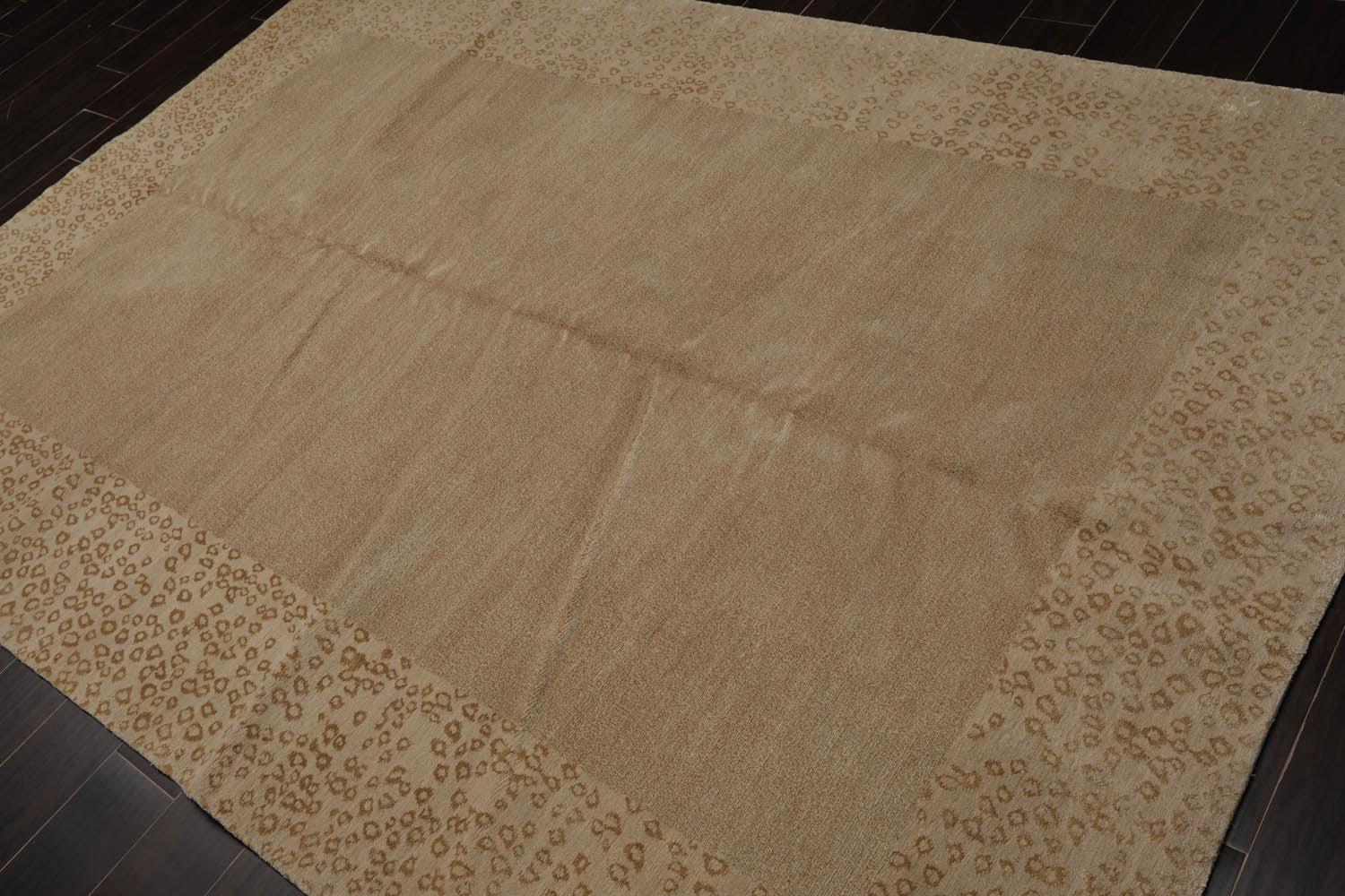 6'1" x 9' Lapchi Hand Knotted Wool & Silk Animal Print Tibetan Area Rug Beige-2