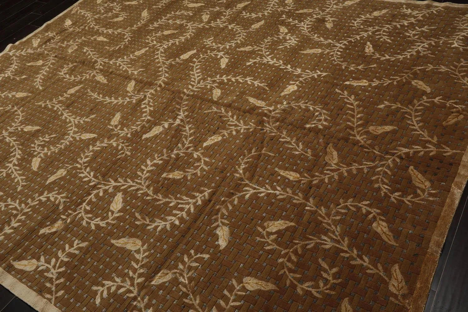 8’x10’ Couristan Hand Knotted Wool & Silk Basketweave Tibetan Area Rug Brown-1