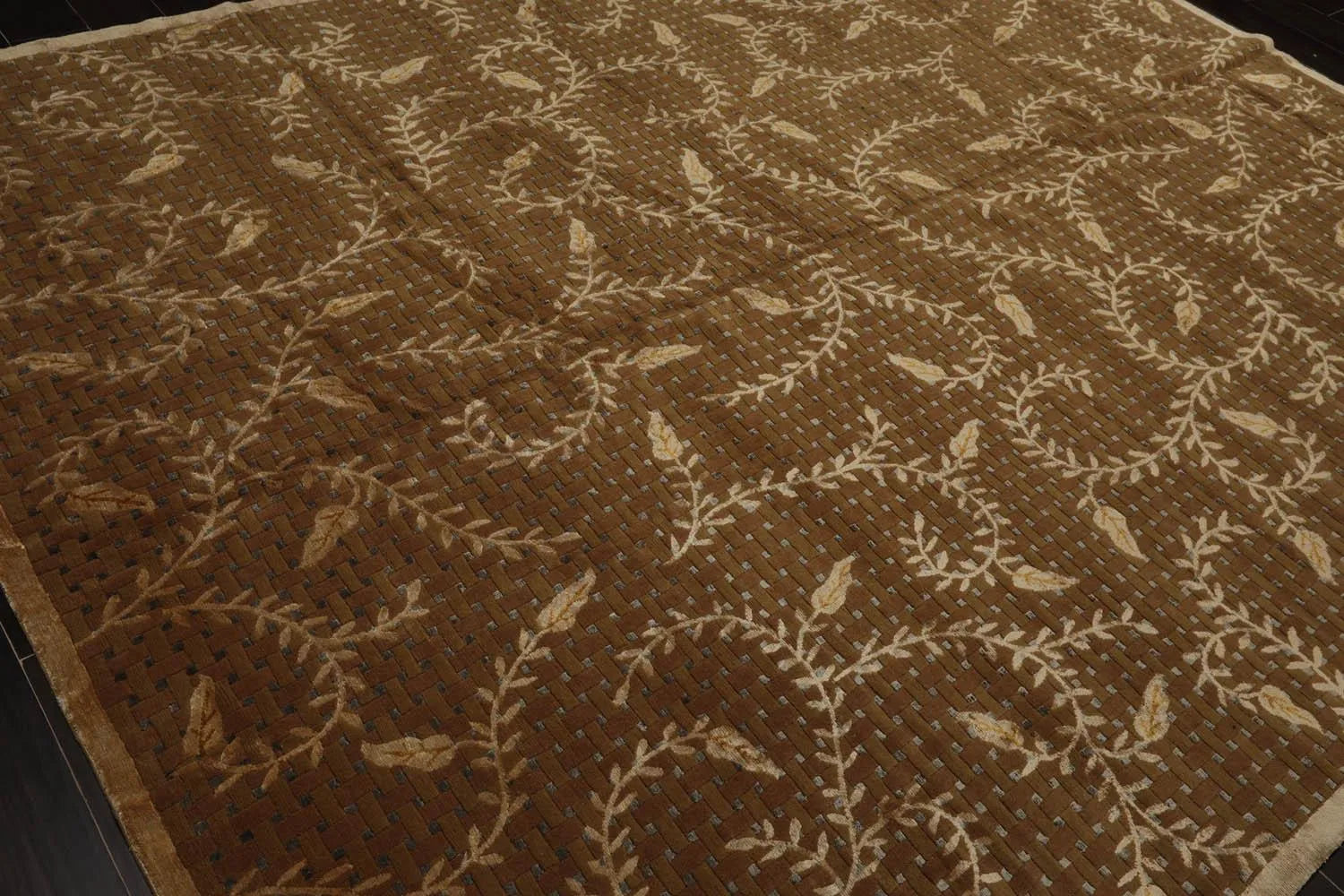 8’x10’ Couristan Hand Knotted Wool & Silk Basketweave Tibetan Area Rug Brown-2