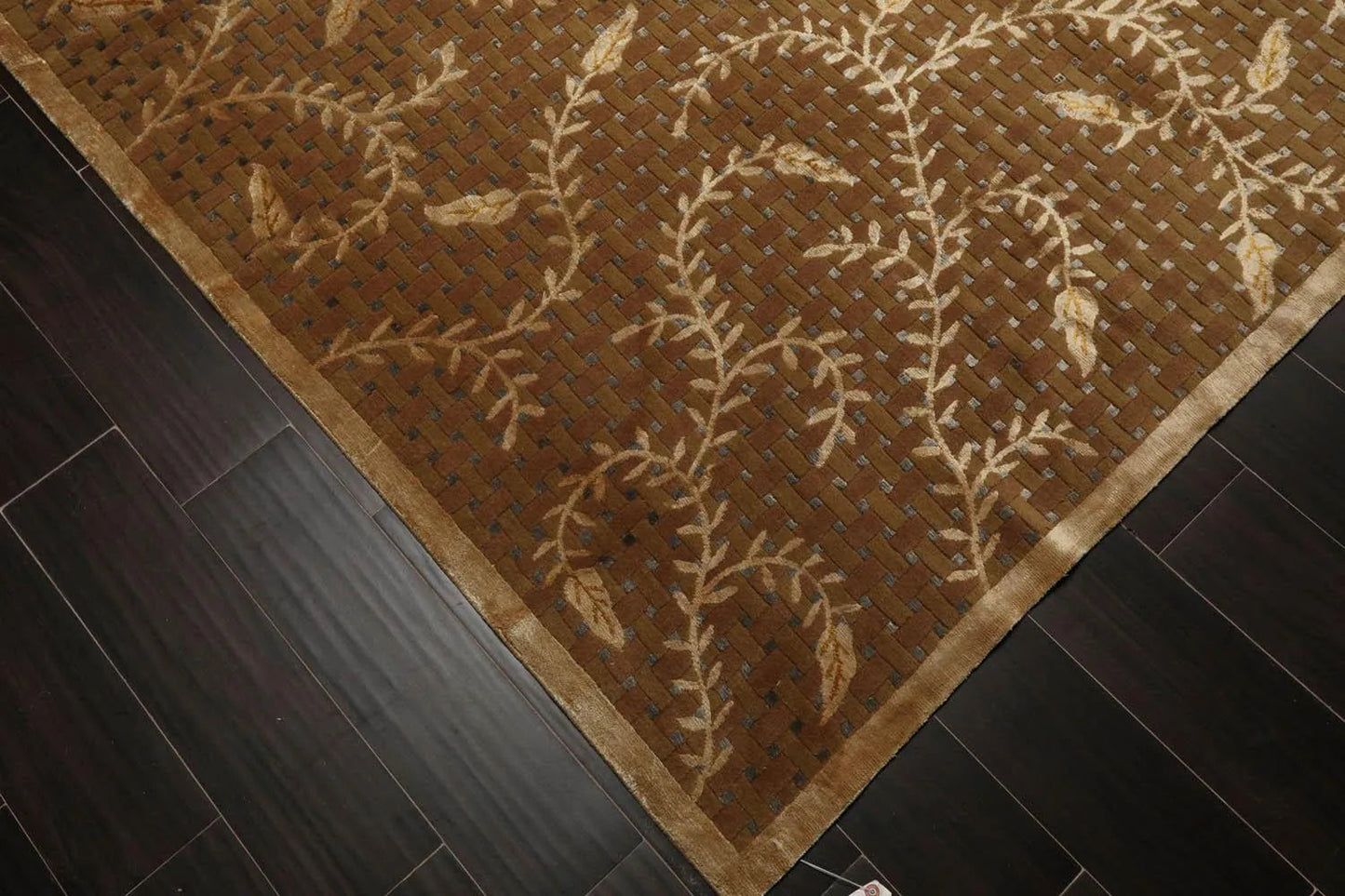 8’x10’ Couristan Hand Knotted Wool & Silk Basketweave Tibetan Area Rug Brown-3