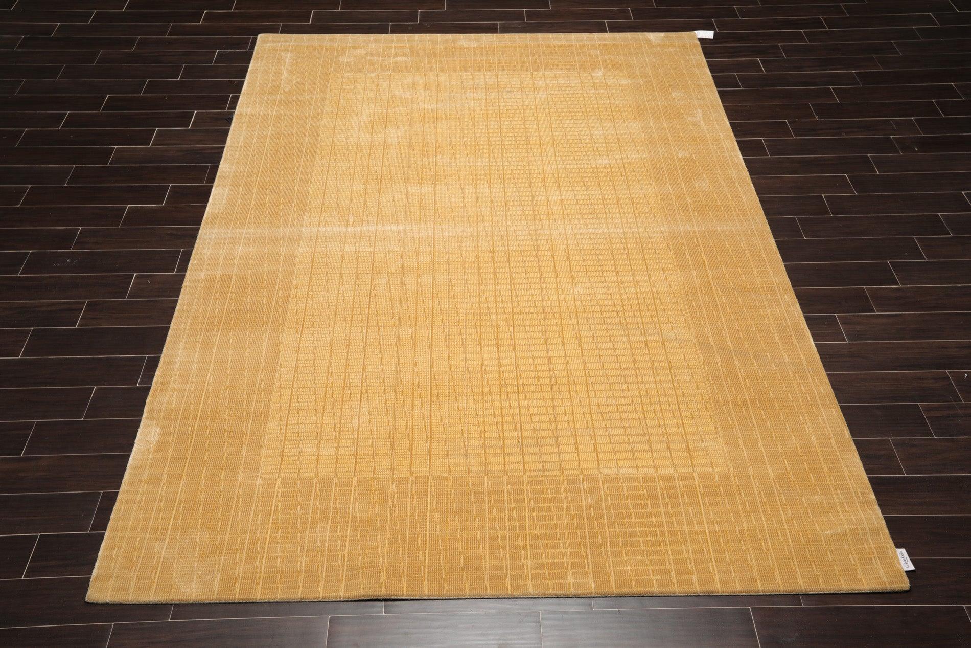 7'9" x 11' Contemporary Wool & Art Silk Modern Area Rug Tan & Beige-1