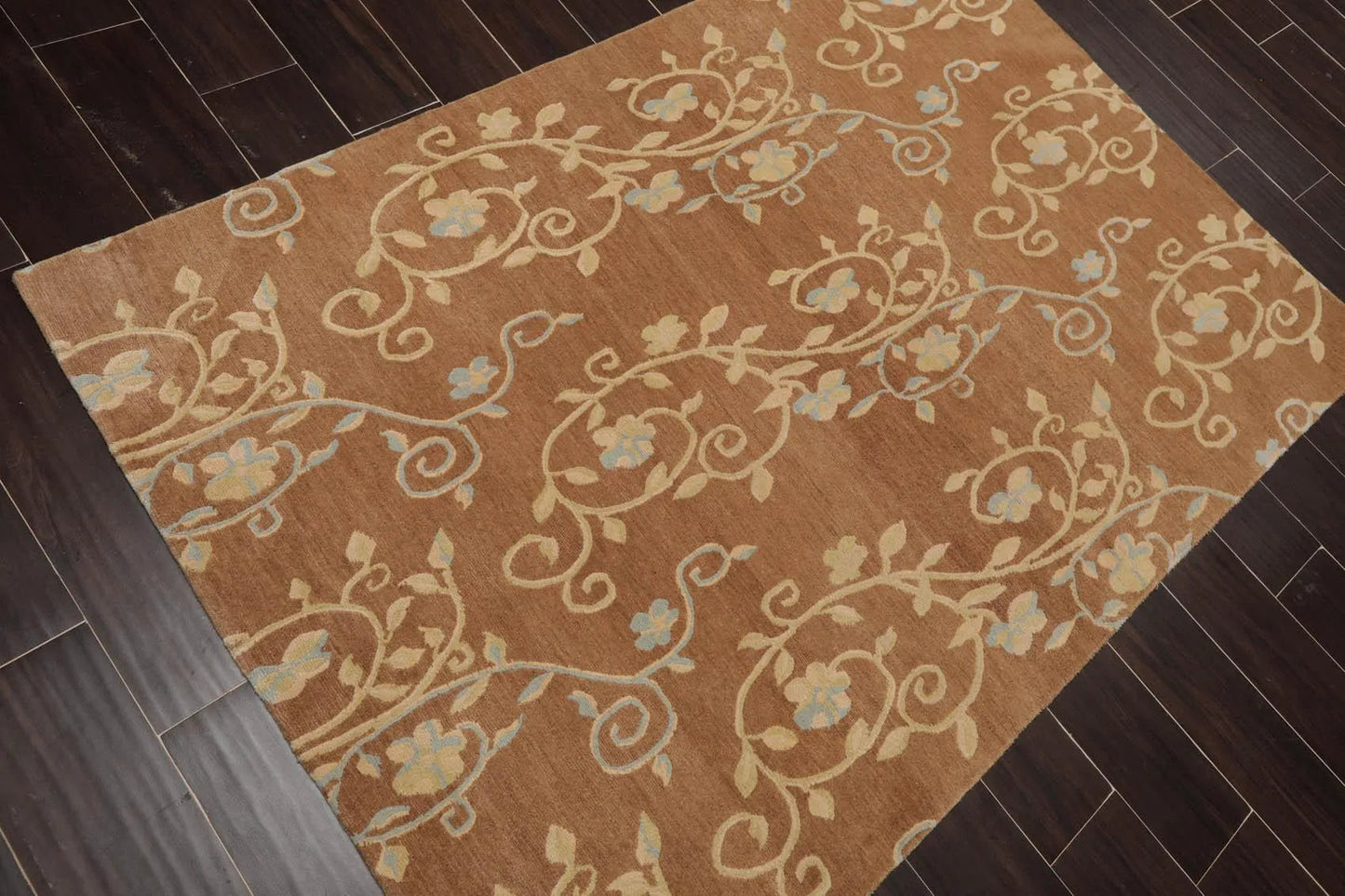 3'11'' x 5'11'' Hand Knotted Tibetan 100% Wool Scrolls Oriental Area Rug Caramel-2