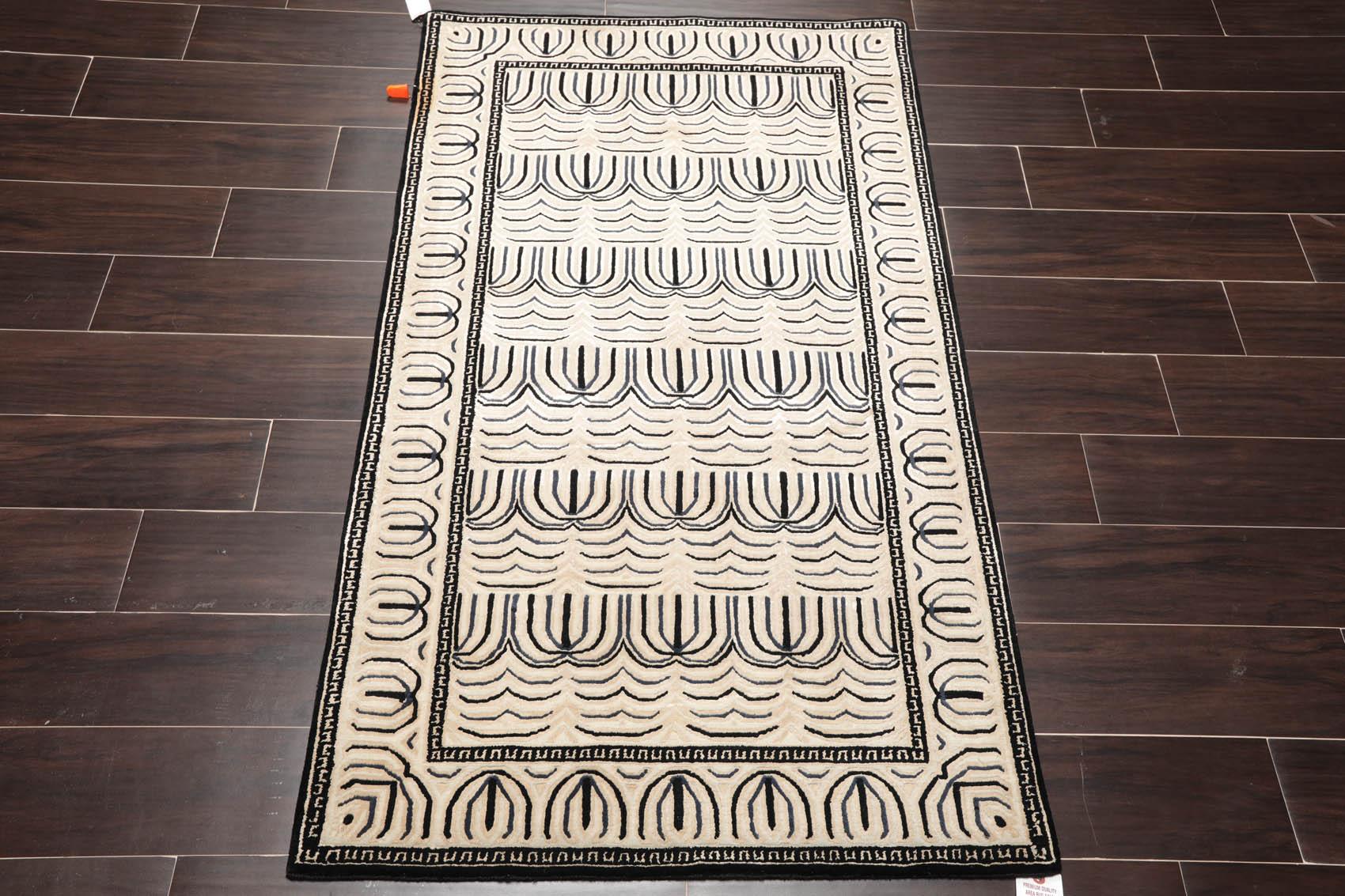 3' x 4'11" Hand Knotted Tibetan Wool & Silk Hip Designer 200 KPSI Area Rug Cream-1