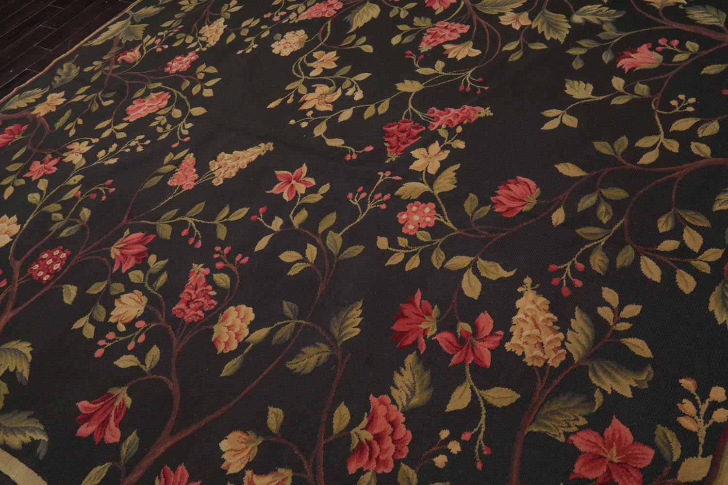 8’3”x9’11" Hand Knotted Wool French Aubusson Savonnerie Area Rug Green-2