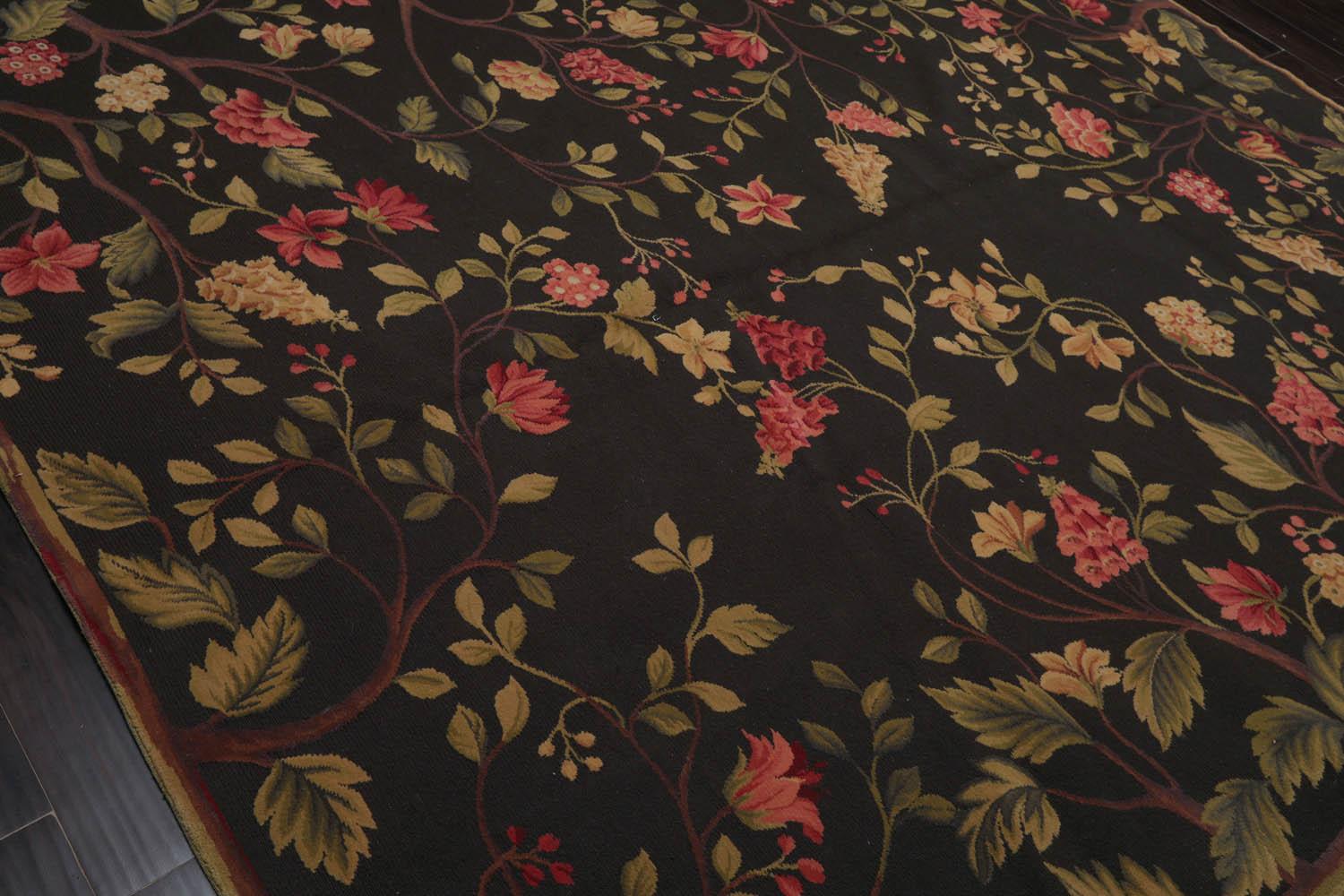 8’3”x9’11" Hand Knotted Wool French Aubusson Savonnerie Area Rug Green-3