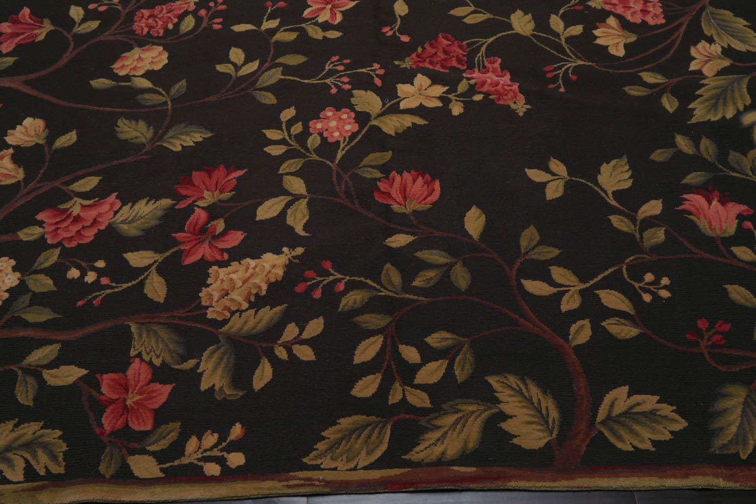 8’3”x9’11" Hand Knotted Wool French Aubusson Savonnerie Area Rug Green-4