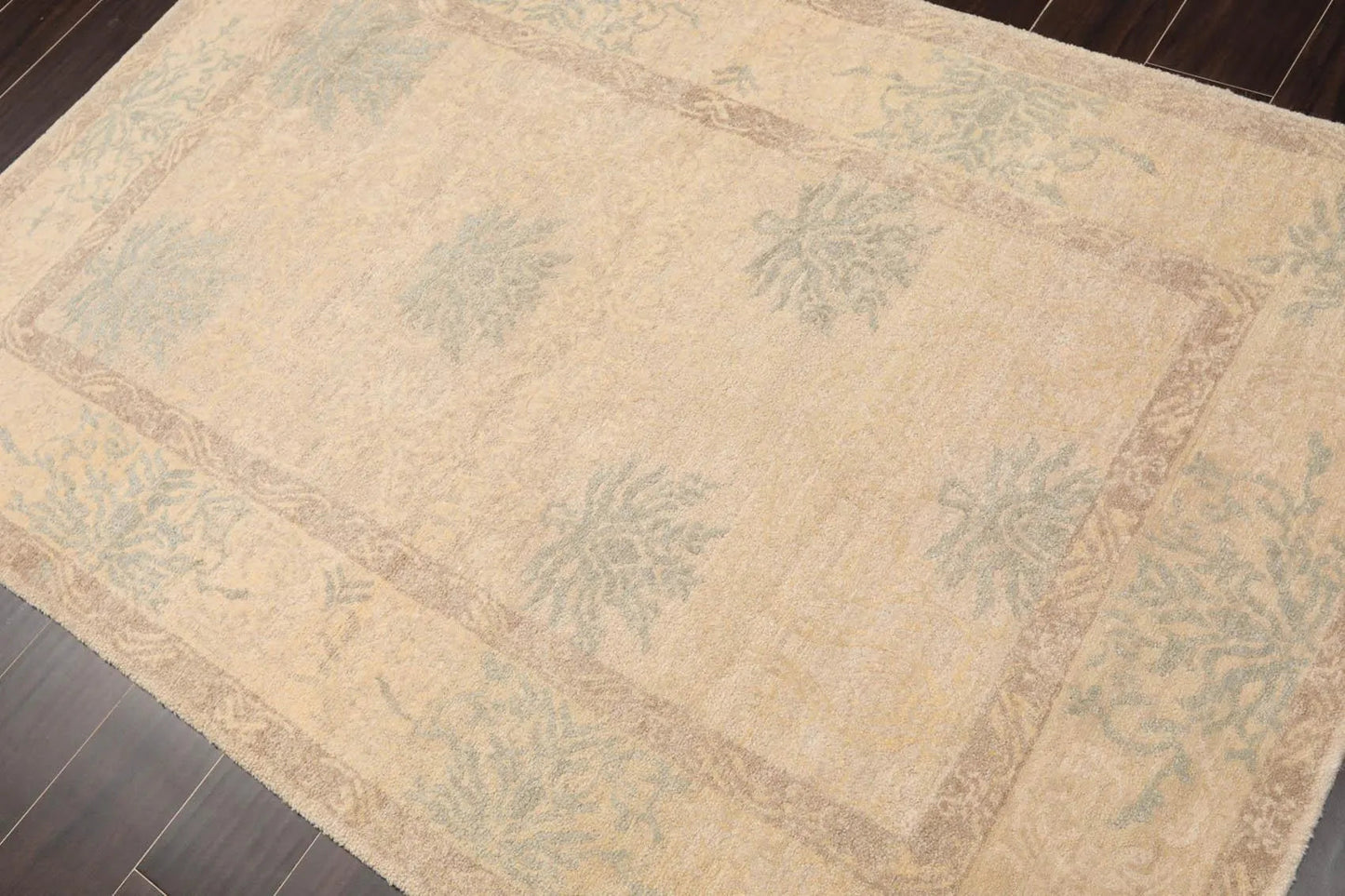 3'11'' x 5'11'' Hand Knotted Tibetan 100% Wool Floral Oriental Area Rug Beige-2