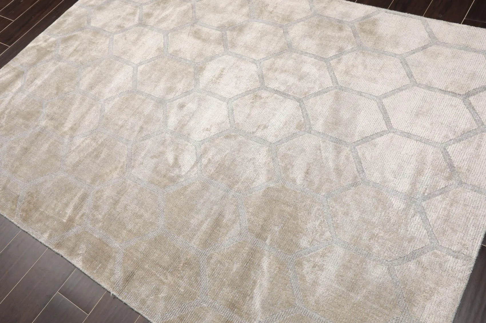 5' x 7' Hand Knotted Tibetan 100% Viscose Honeycomb Oriental Area Rug Gray-2