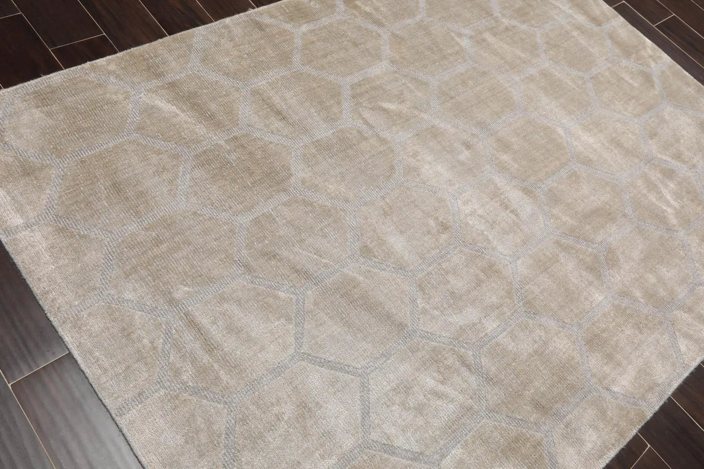 5' x 7' Hand Knotted Tibetan 100% Viscose Honeycomb Oriental Area Rug Gray-3