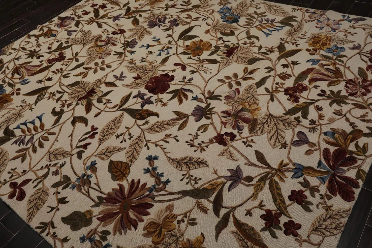 8x10 Beige, Rust Hand Knotted Wool Botanical Loop N Cut High Low Pile Tibetan Area Rug-2