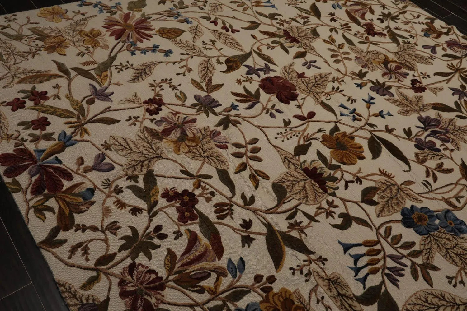 8x10 Beige, Rust Hand Knotted Wool Botanical Loop N Cut High Low Pile Tibetan Area Rug-3