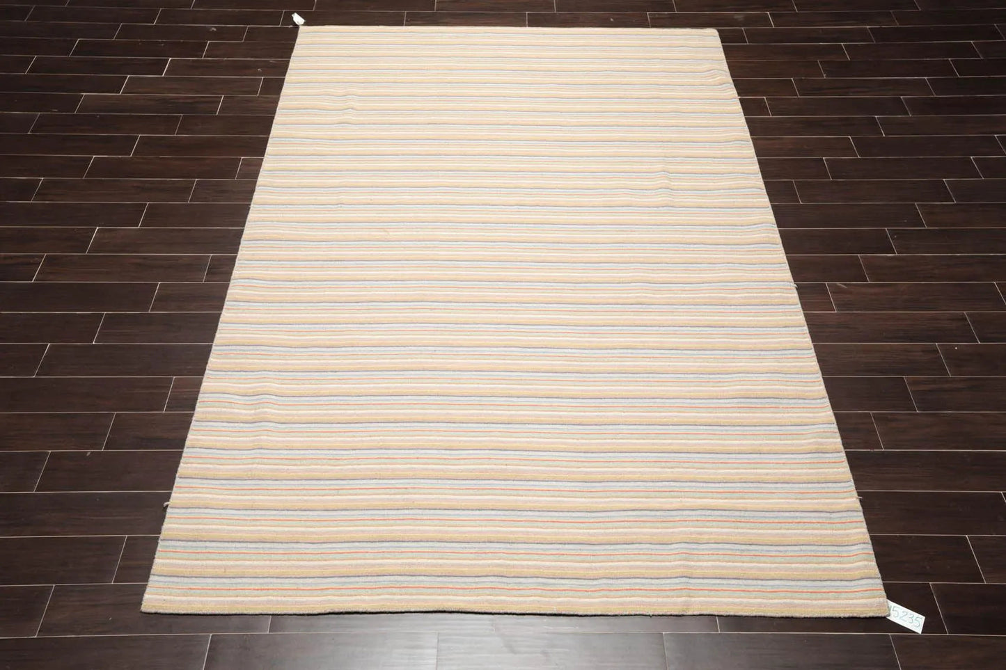 6'8'' x 9'11'' Hand Knotted Wool Designer Stripes Flat Weave Area Rug Beige-1