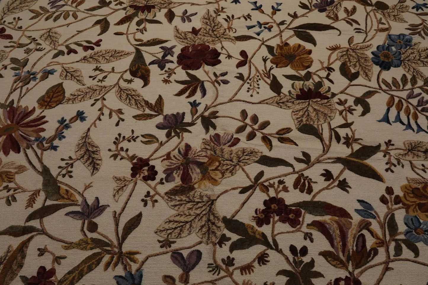 8x10 Beige, Rust Hand Knotted Wool Botanical Loop N Cut High Low Pile Tibetan Area Rug-4