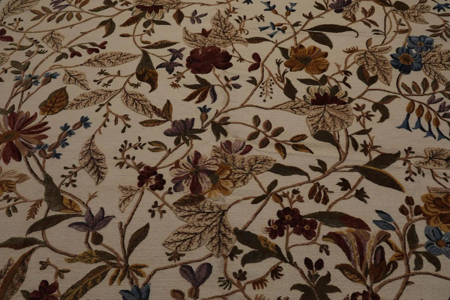 8x10 Beige, Rust Hand Knotted Wool Botanical Loop N Cut High Low Pile Tibetan Area Rug-4