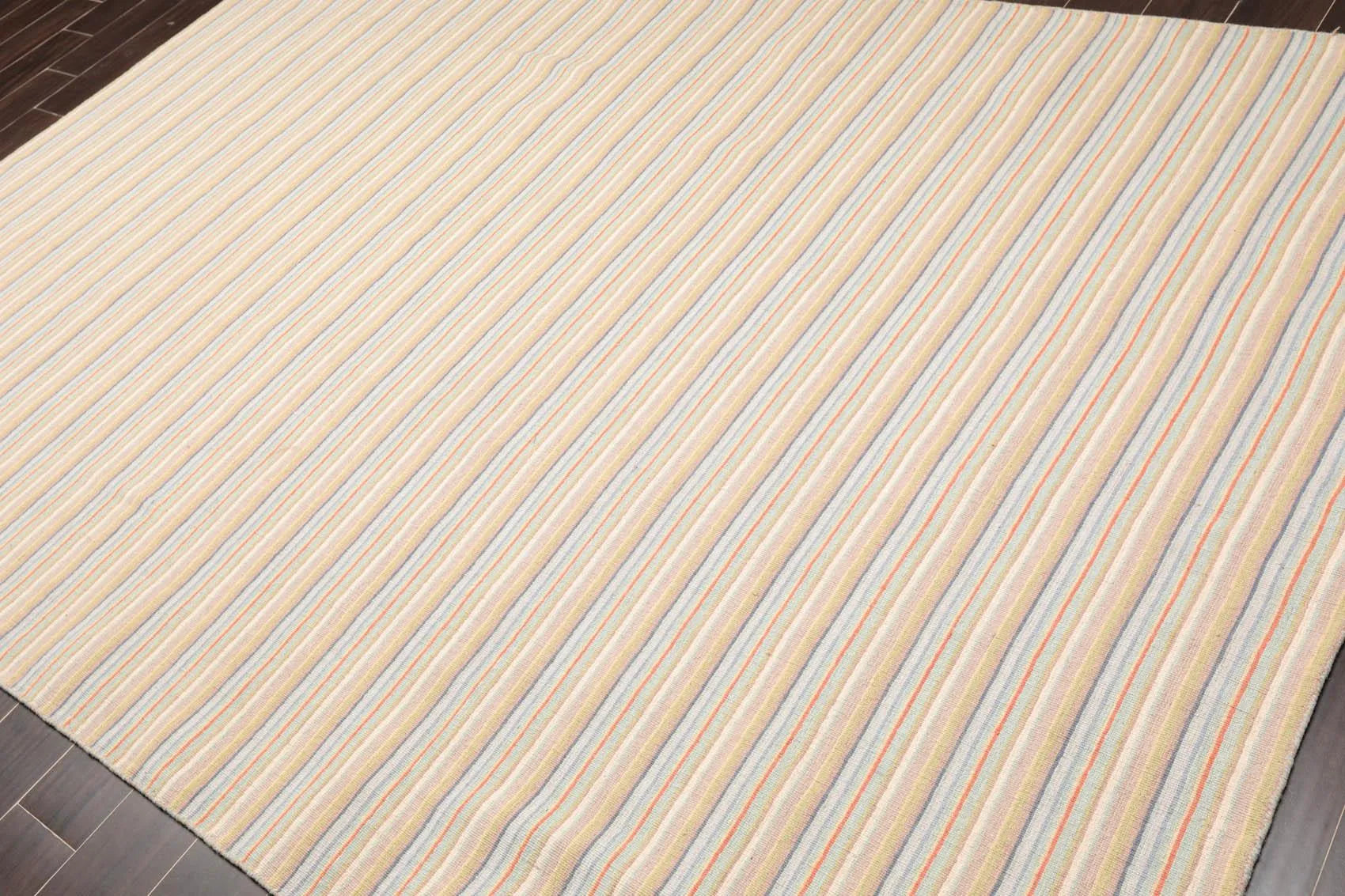 6'8'' x 9'11'' Hand Knotted Wool Designer Stripes Flat Weave Area Rug Beige-2