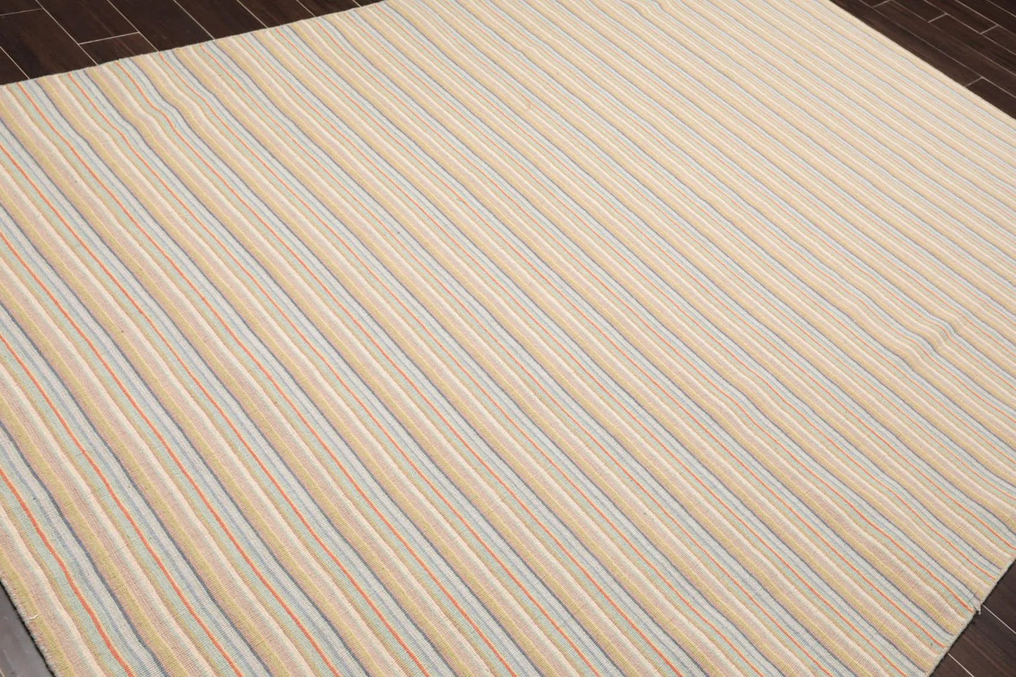 6'8'' x 9'11'' Hand Knotted Wool Designer Stripes Flat Weave Area Rug Beige-3
